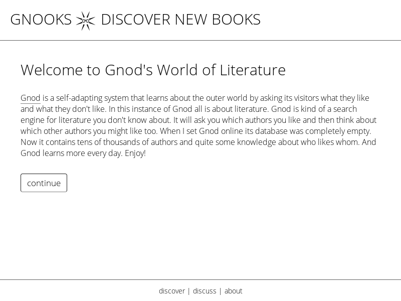 "Project 1 - Discover                            Use Gnod's AI to discover authors you like"